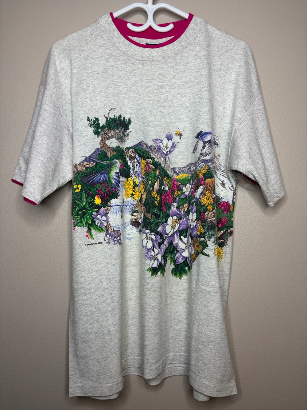 Vintage 90s Habitat Nature Graphic Tee Signal Sport Mega Cotton L - Picture 14 of 14